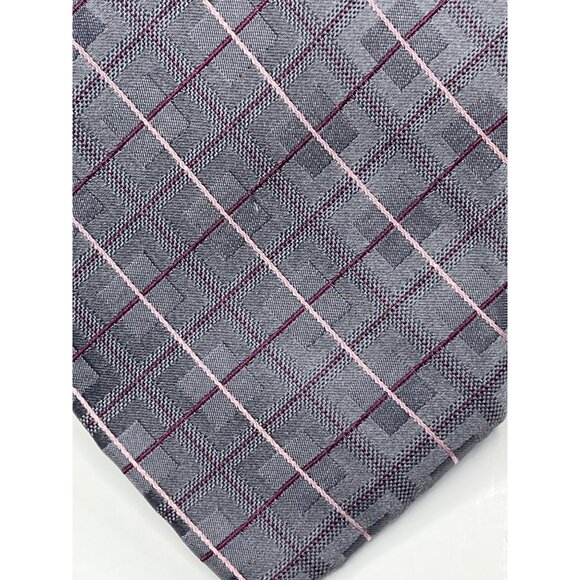 Michael Kors Men’s Gray Pink Purple Plaid Silk Tie - Picture 2 of 11